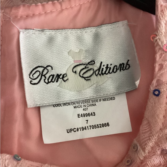 💗 Girls formal dress Sz 7 pink lace fancy sequins wedding black tie flower girl - Picture 9 of 10